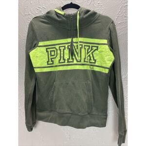 Victoria's Secret PINK Women's 1/4 Zip Pullover Sweatshirt Hoodie Green‎ Small